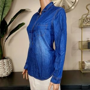 FADED GLORY | M, BUTTON UP, BLUE, JEAN TOP